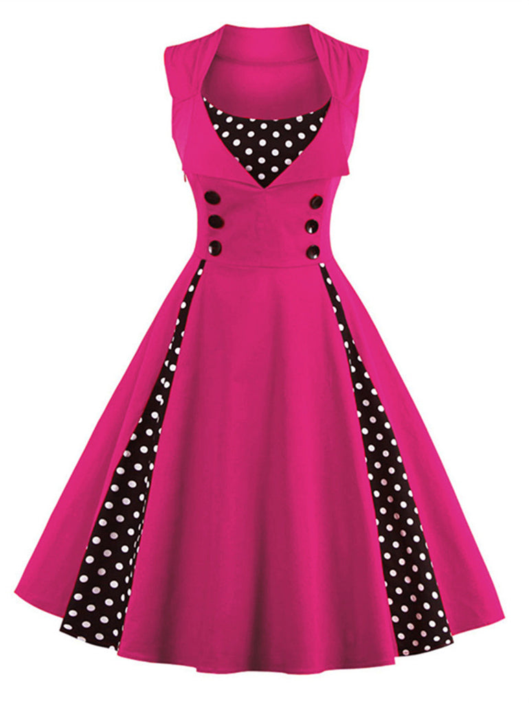Women's Sleeveless Rockabilly Polka Dot Cocktail Party Vintage Dress