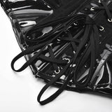 Black PVC Wet Look Leather Steampunk Gothic Wasit Trainer Underbust Corset Bustier