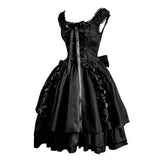 Womens Classic Black Layered Lace-up Goth Lolita Dress