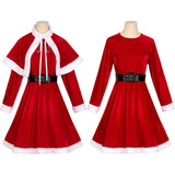Womens Girls Santa Claus Christmas Costume Velvet Dress with Belt Hat Wraps