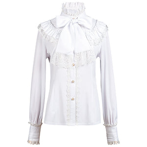 Womens Victorian Renaissance Pirate Shirts Medieval Long Sleeve Stand Collar Blouse Lotus Ruffled Corset Top