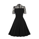 Womens Vintage Gothic Black Lace Swing Party Costume Dress