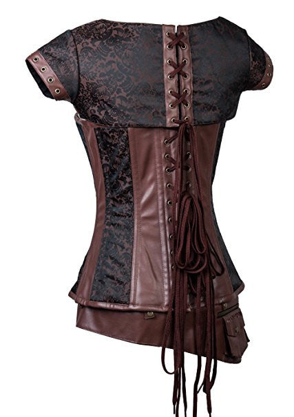 Brocade Steampunk Corsets with Pouch Belt Brown Color Clothing