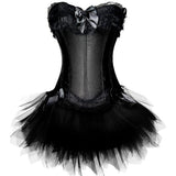 Layered Lace Trim Satin Burlesque Strapless Corset with Skirt