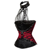 Straps Halter Steampunk Leather Brocade Underbust Gothic Corset