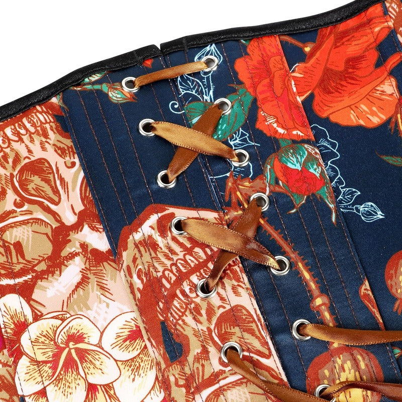 Women's Vintage Flower Jacquard Boned Overbust Steampunk Corset