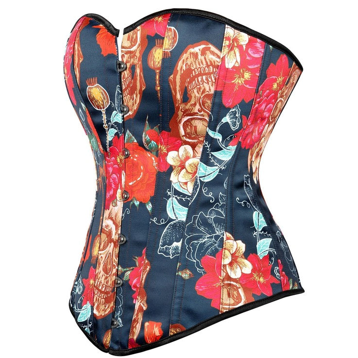 Women's Vintage Flower Jacquard Boned Overbust Steampunk Corset