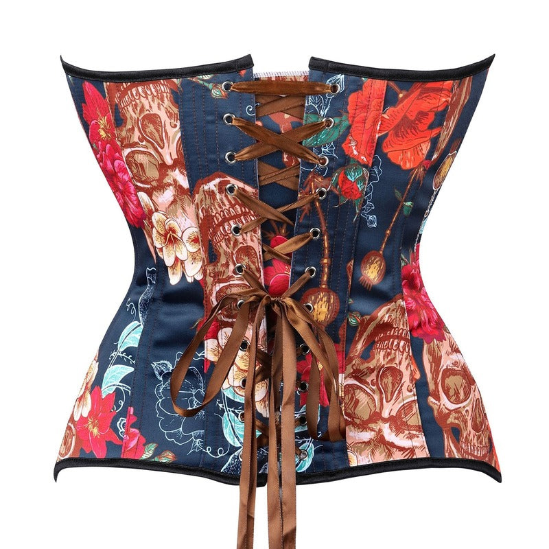 Women's Vintage Flower Jacquard Boned Overbust Steampunk Corset
