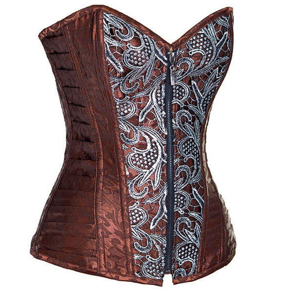 Women's Fashion Brocade Steampunk Front Zip Up Corset