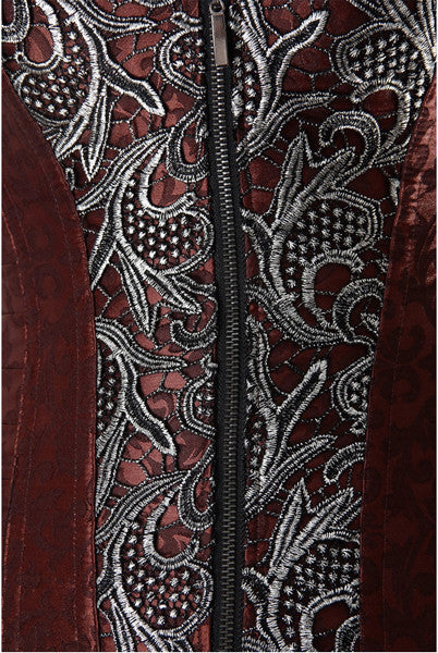 Women's Fashion Brocade Steampunk Front Zip Up Corset