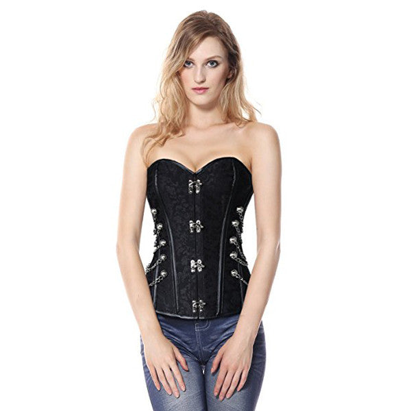 Victorian Steampunk Lace Up Brocade Corset with Chains