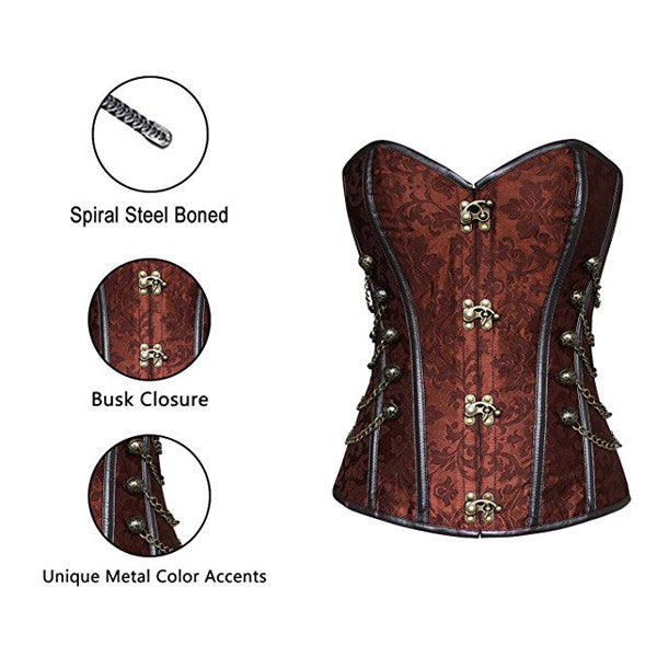 Victorian Steampunk Lace Up Brocade Corset with Chains