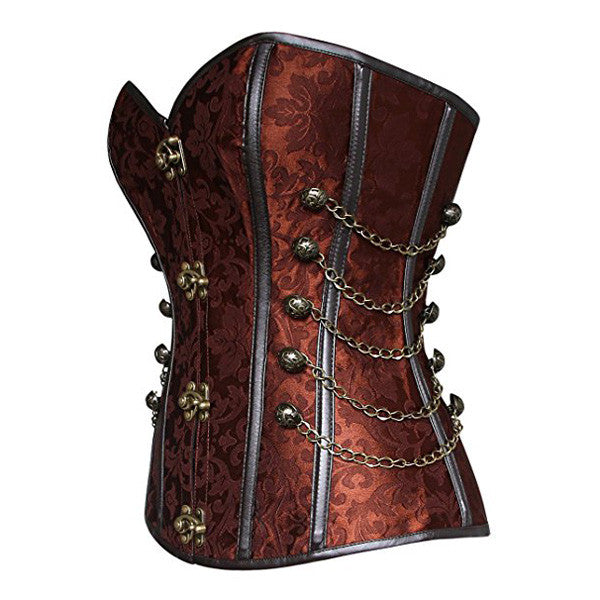 Victorian Steampunk Lace Up Brocade Corset with Chains