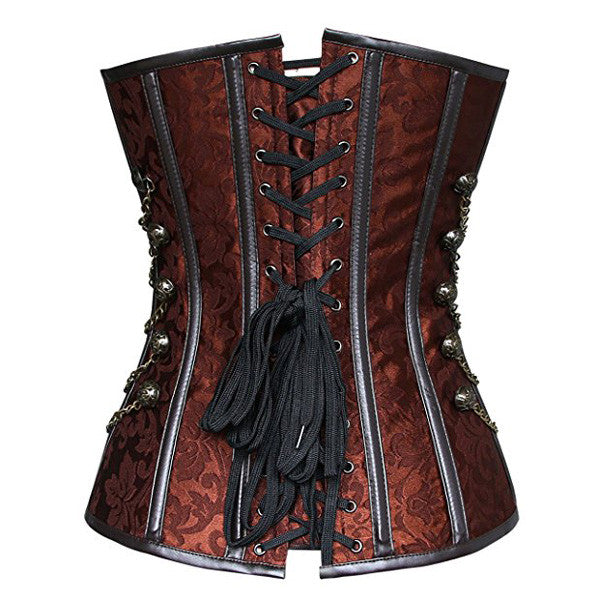 Victorian Steampunk Lace Up Brocade Corset with Chains