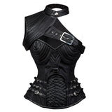 Steampunk Halter Buckles One-shoulder Ruffle Overbust Corset