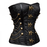 Women's Strapless Steampunk Overbust Brocade Corset with Chains