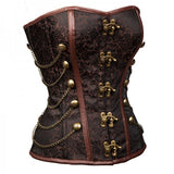 Women's Strapless Steampunk Overbust Brocade Corset with Chains
