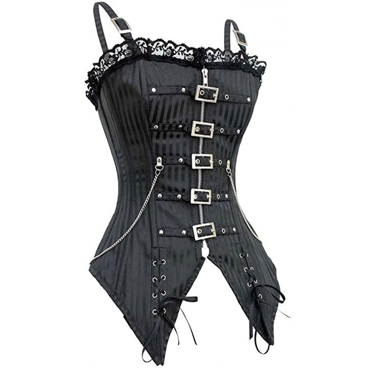 Womens Gothic Zip Buckle Straps Steampunk Corset
