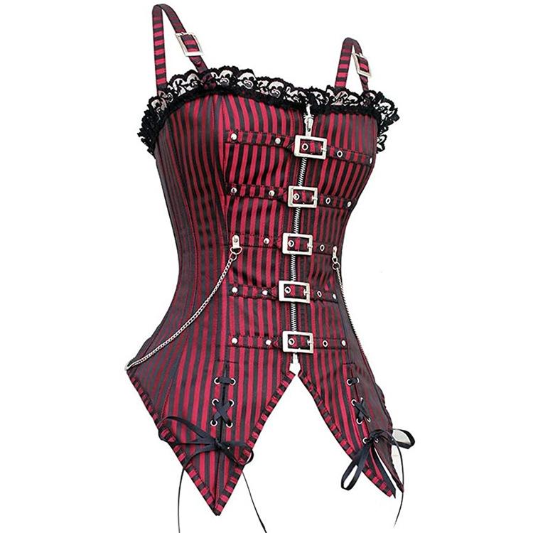 Womens Gothic Zip Buckle Straps Steampunk Corset
