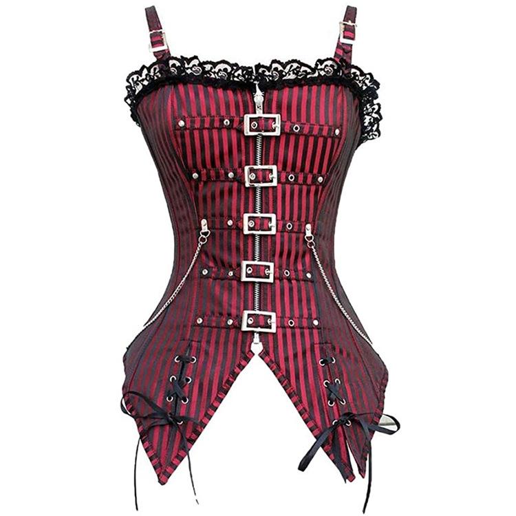 Womens Gothic Zip Buckle Straps Steampunk Corset