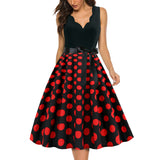 Women's 1950s Polka Dot Summer Dress Sleeveless V-Neck Elegant Vintage Party Dress