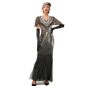 1920s Dress Deco Sequin Bead Dress Party Long Evening Cocktail Dress