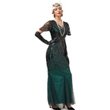 1920s Dress Deco Sequin Bead Dress Party Long Evening Cocktail Dress