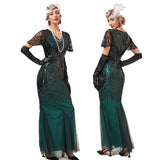 1920s Dress Deco Sequin Bead Dress Party Long Evening Cocktail Dress