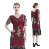 Plus Size 1920s Flapper Dress Gatsby Costume Fringed Sequin Art Deco Dress for Women