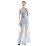 1920s Sequin Gatsby Maxi Long Evening Dress Semi Formal Wedding Dresses for Women