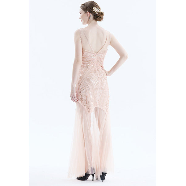 1920s Sequin Gatsby Maxi Long Evening Dress Semi Formal Wedding Dresses for Women