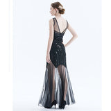 1920s Sequin Gatsby Maxi Long Evening Dress Semi Formal Wedding Dresses for Women