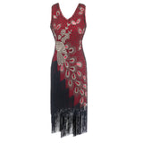 1920s Vintage Peacock Sequined Gatsby Fringed Flapper Roaring 20s Party Dress