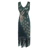 1920s Vintage Peacock Sequined Gatsby Fringed Flapper Roaring 20s Party Dress