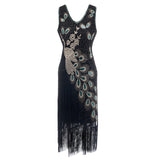 1920s Vintage Peacock Sequined Gatsby Fringed Flapper Roaring 20s Party Dress