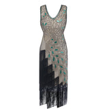 1920s Vintage Peacock Sequined Gatsby Fringed Flapper Roaring 20s Party Dress