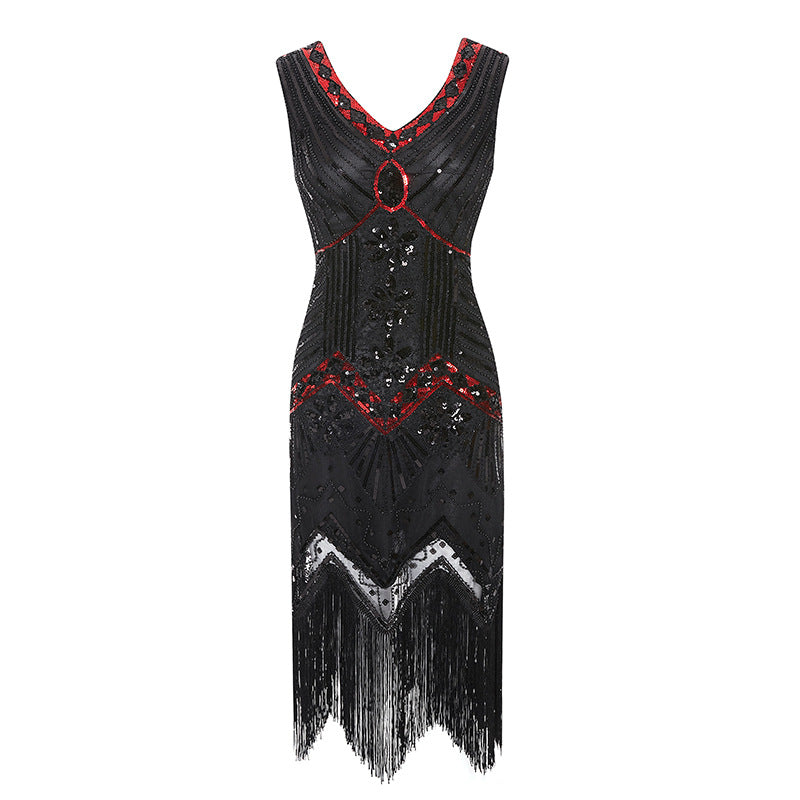 Plus Size 1920s Women's Gatsby Halloween Costume Flapper Dresses V Neck Fringed Dress