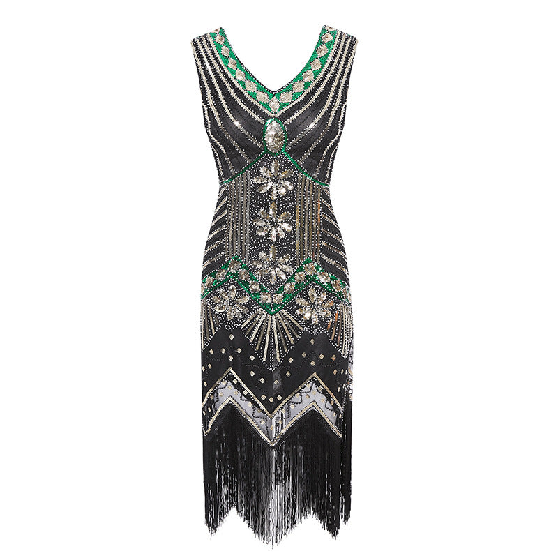Plus Size 1920s Women's Gatsby Halloween Costume Flapper Dresses V Neck Fringed Dress