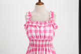 1950s Dresses for Women Vintage Rockabilly Retro Straps Pink Plaid A-line Swing Midi Dress