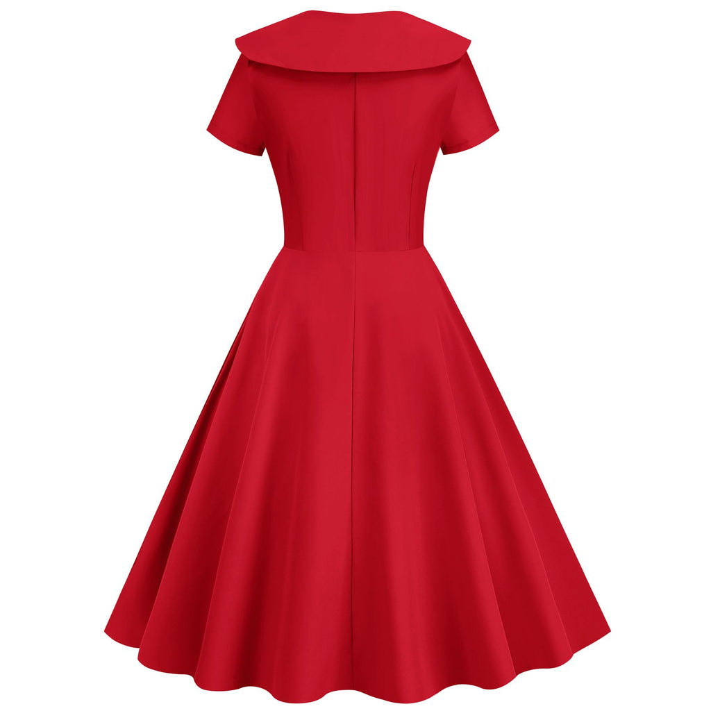 vintage pin up dresses 1950s Retro Vintage Party Swing Dress Elegant Rockabilly Short Sleeve – Hiipps