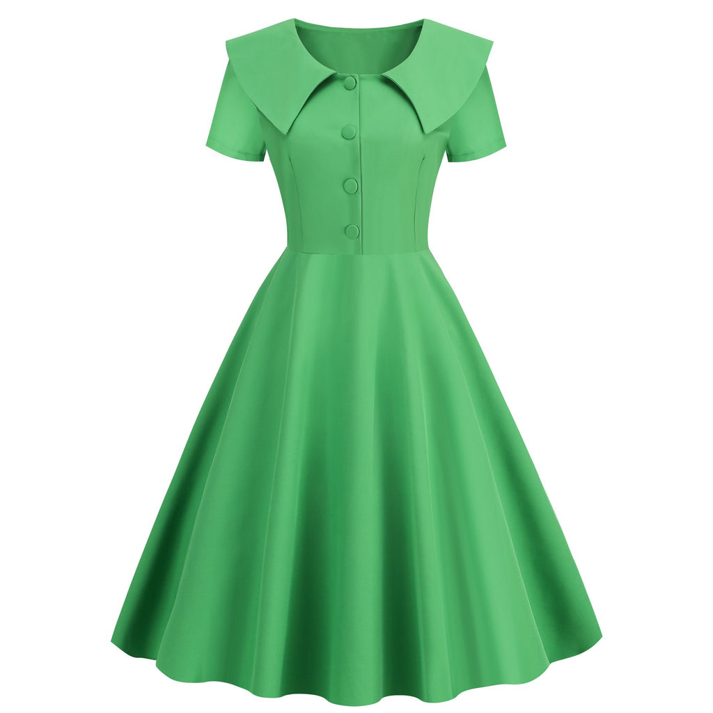 ladies swing dress 1950s Retro Vintage Party Swing Dress Elegant Rockabilly Short Sleeve – Hiipps