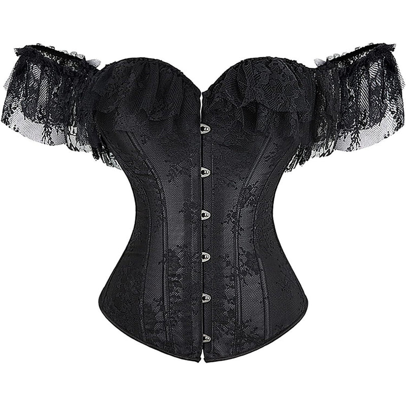 Women Corset Top with Lace Sleeve Bustier Waist Cincher Costume Tops