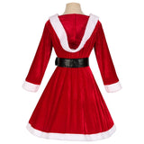 2 Pack Women Christmas Santa Costume Set Velvet Dress with Belt for Cosplay