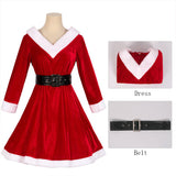 2 Pack Women Christmas Santa Costume Set Velvet Dress with Belt for Cosplay