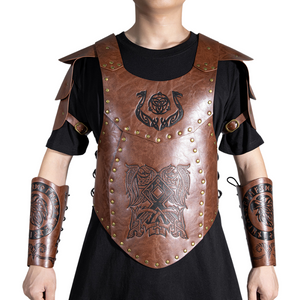 Viking Faux Leather Embossed Chest Armor Retro Medieval Knight Leather Armor for LARP Cosplay