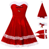 4 Pcs Santa Claus Costume Women Christmas Suit Including Velvet Dress with Hat