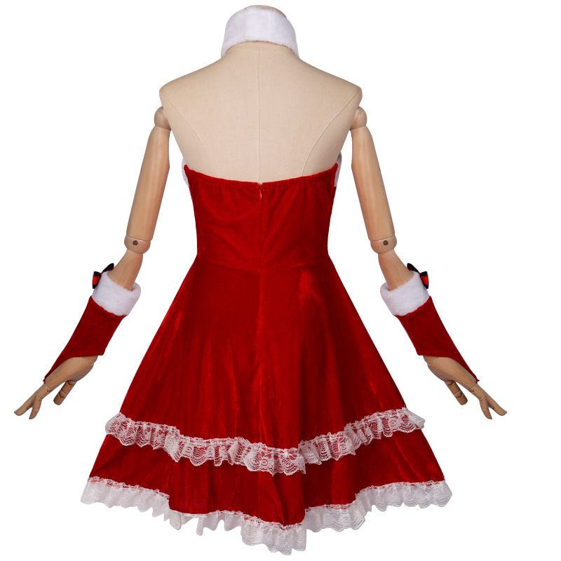 4 Pcs Santa Claus Costume Women Christmas Suit Including Velvet Dress with Hat