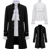 Men's Steampunk Jacket Gothic Frock Tailcoat Uniform Halloween Costume with Shirt