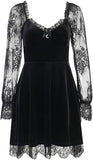 Lace Long Sleeve Black Draped Bodycon Gothic Vintage Dresses