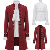 Men's Steampunk Jacket Gothic Frock Tailcoat Uniform Halloween Costume with Shirt